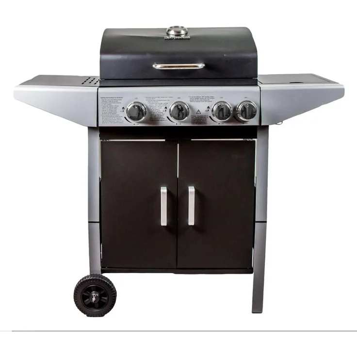 Ravanson GO-3, 10,6 kW Gasgrill mit drei Hauptbrennern, gusseisener Grillrost, stabiler Deckel, schwarz-silber
