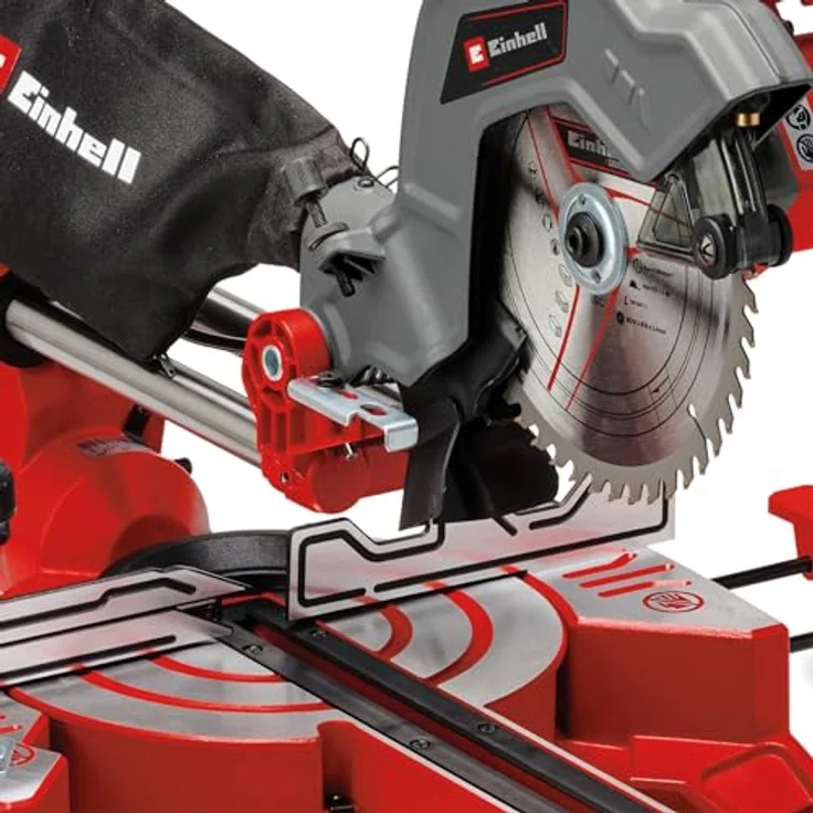 Einhell Zug-Kapp-Gehrungssäge TC-SM 216 (1.600 W, Ø216 x Ø30 mm Sägeblatt, 30.5 cm-21.5 cm Schnittbreite 90°-45°, Schnellverstellung Drehtisch, Neuheit 2020, Spindle-Lock, inkl. Hartmetall-Sägeblatt) – Bild 3