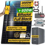 Stegpearl Balkonkraftwerk 2000W Speicher Komplettset mit 2,24 kWh Marstek B2500-D Speicher, Monokristallin, 4x 500W Bifazial Module Plug & Play, inkl. Deye 1600W Smart WIFI Wechselrichter, Smart Mini Anlage