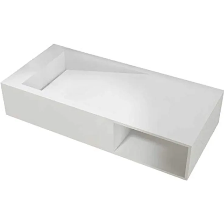 BERNSTEIN Wand-Waschbecken PB2088-100 x 46 x 20 cm Weiß Matt - Mineralguss-Waschtisch Solid Stone - Hänge-Waschbecken mit Ablaufrinne und Ablagefach