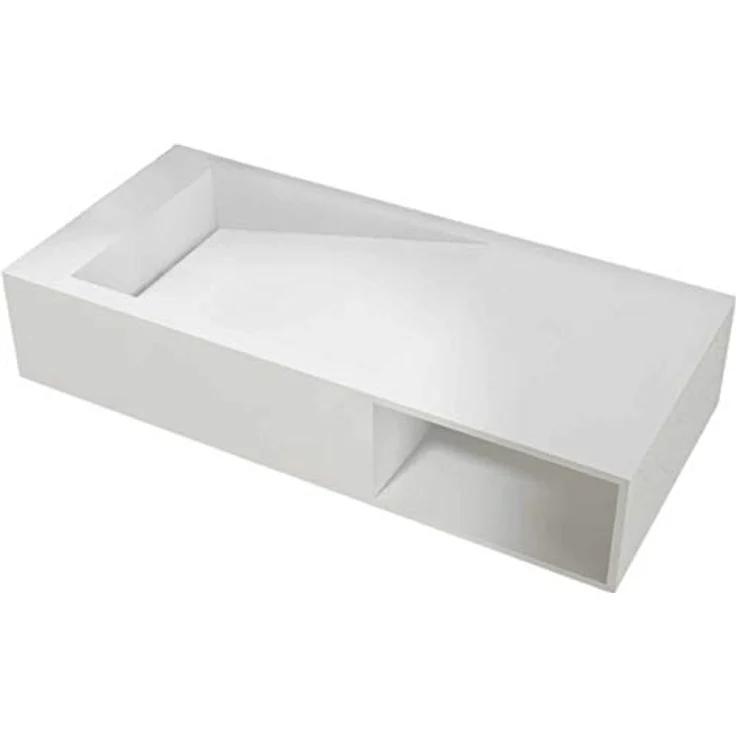 BERNSTEIN Wand-Waschbecken PB2088-100 x 46 x 20 cm Weiß Matt - Mineralguss-Waschtisch Solid Stone - Hänge-Waschbecken mit Ablaufrinne und Ablagefach – Bild 1