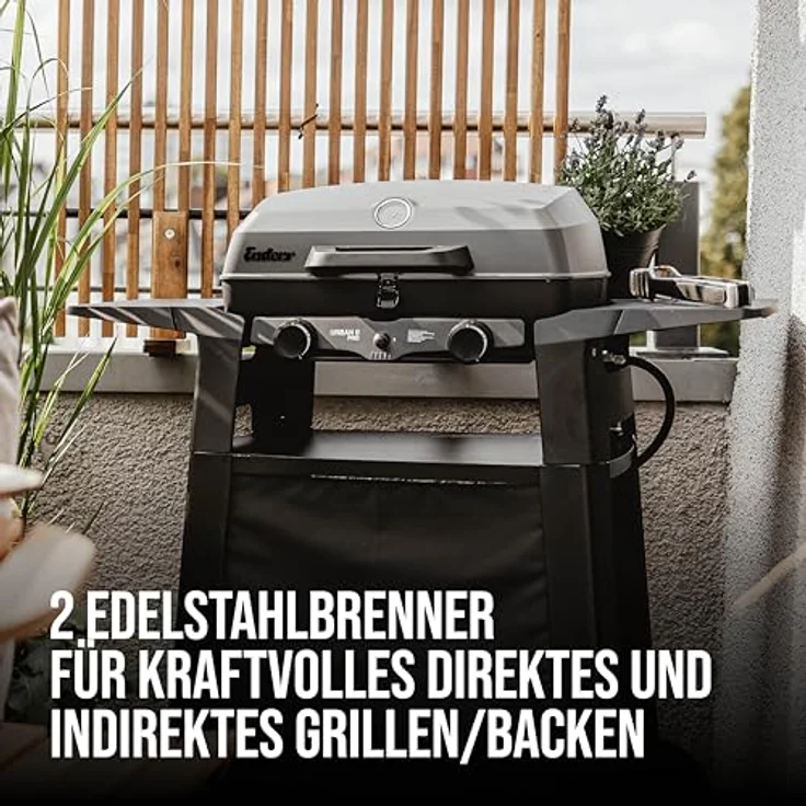 Enders Tisch-Gasgrill URBAN PRO II TROLLEY, mit 2 Edelstahlbrennern, emailliertem Gussrost und abnehmbaren Seitentischen, für Balkon und unterwegs – Bild 2