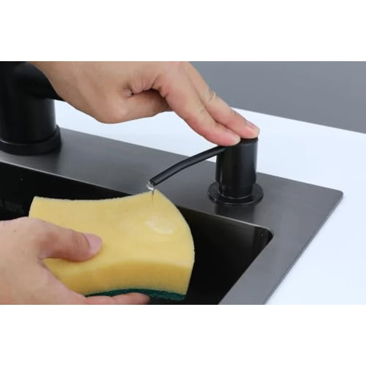 Faizee Home Future Serie Edelstahlspüle Schwarz 30/40/50x45x22 cm, Einbauspüle aus SUS304 mit Spülkorb, Seifenspender, Siphon & optionaler Armatur – Bild 4