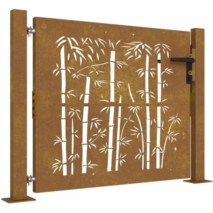 vidaXL Gartentor 105x105 cm Cortenstahl Bambus-Design Rostig Abschließbar Zauntor – Bild 2