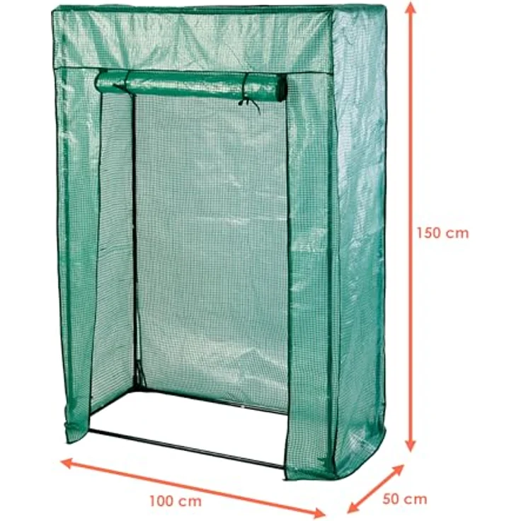 Tomaten Treibhaus in grün mit Metallrahmen - 150 x 100 cm - Garten Folien Gewächshaus für Obst und Gemüse - Frühbeet Pflanzen Anzucht Schutz Zelt mit Gitterfolie und Tür – Bild 2
