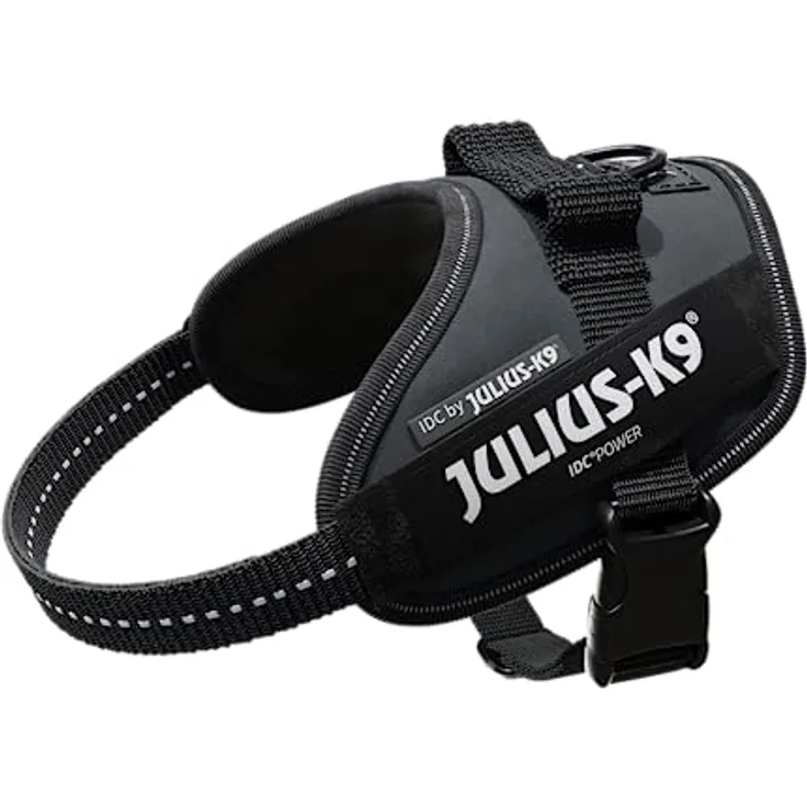 JULIUS K-9 IDC Powergeschirr, Größe XS/Mini-Mini, Anthrazit - Professionelles Hundegeschirr mit austauschbaren Klettaufschriften und robustem Design