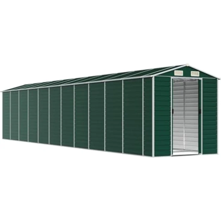vidaXL Gerätehaus, Gartenhaus mit Schrägdach Griffe, Gartenschuppen Schuppen mit Stauraum, Geräteschuppen Metallschuppen, Grün 191x980x198 cm Verzinkter Stahl – Bild 3