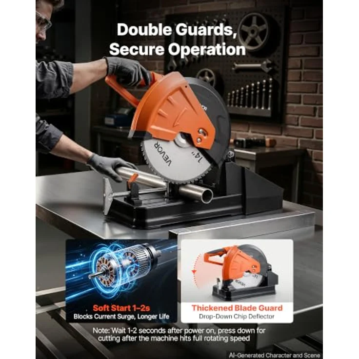 VEVOR Metalltrennsäge Kappsäge 355mm, 2800W Motor, -45° bis 45° einstellbarer Winkel, mit Klingenschutz & Späneauffangbehälter – Bild 6