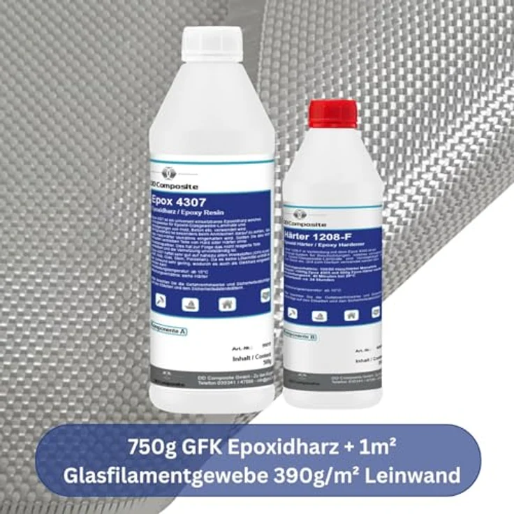 DD Composite 750g GFK Epoxidharz mit Härter + 1m² Glasfilamentgewebe 390g/m², lösemittelfrei, hohe Chemikalienbeständigkeit – Bild 2