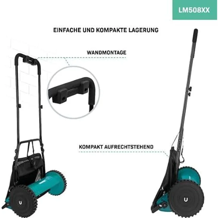 VONROC Spindelmäher manuell, Handrasenmäher mit 40 cm Schnittbreite, Höheneinstellungen, inkl. Wandhalterung & Grasfangkorb für kleine Flächen – Bild 3