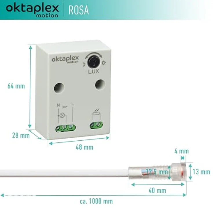Oktaplex motion Rosa Mini Einbau Dämmerungsschalter 230V, IP65 Lichtsensor Kabel verlängerbar – Bild 4