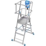 Krause Teleskop-Plattformleiter 832924, Aluminium Plattformleiter mit höhenverstellbarer Arbeitshöhe bis 3.30m, rutschhemmender Standplattform und 4-seitigem Geländer