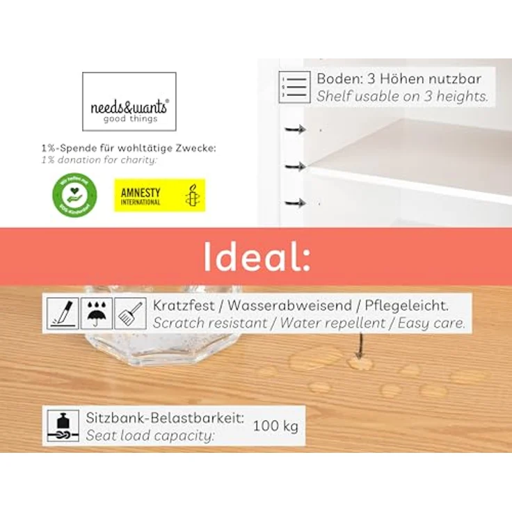 needs&wants® Katzenschrank groß für Katzentoilette XXL aus Holz mit Schuhschrank Sitzkommode, Katzenklo-Schrank Kommode, Design Katzenhaus Toilette Klo, 110 x 50 x 53 cm, weiß braun – Bild 3