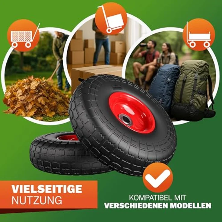 Gardebruk Sackkarre Ersatzrad 2er Set, pannensichere PU Reifen mit pulverbeschichteten Stahlfelgen, schwarz/rot, bis 200 kg belastbar – Bild 7