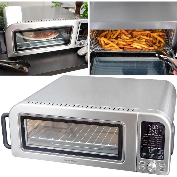 Gastronoma Pizzaofen 18 Liter, 2000 Watt, 15 Programme, multifunktional als Heissluftfritteuse, LED-Display, ideal für Pizzen bis 30,5 cm