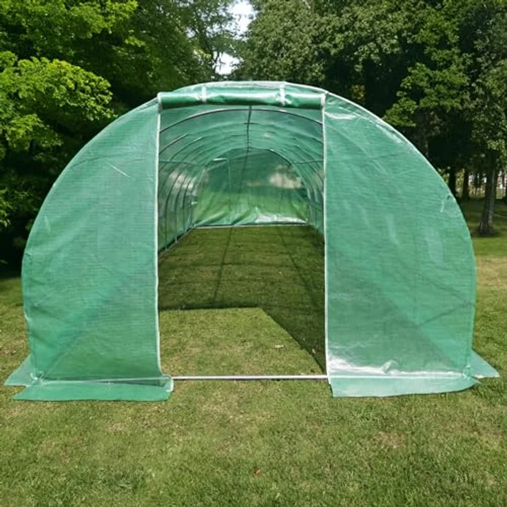 HATTORO Anzucht Gewächshaus Garten Foliengewächshaus Folientunnel Stahlfundament Gitternetzfolie PE-Gewebe 170g/m² 16 Fenster Rolltür 8x3x2m winterfest - Preisvergleich – Bild 3
