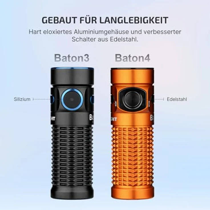OLIGHT Baton 4, kleine wiederaufladbare LED Taschenlampe mit 1300 Lumen, 170 m Leuchtweite, 6 Modi, 30 Tage Laufzeit, IPX8 wasserdicht, orange – Bild 5