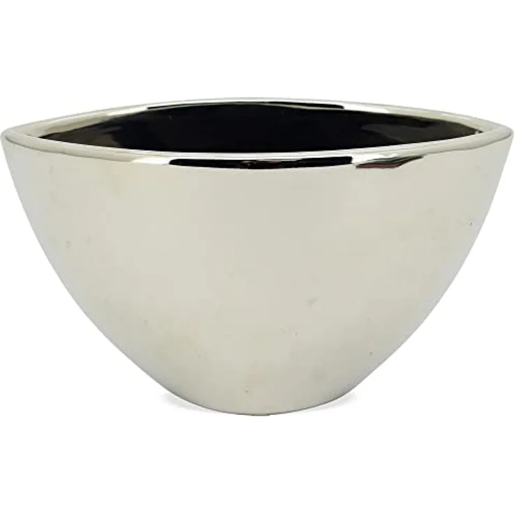 matches21 Topf oval Pflanzgefäß Pflanzschale Pflanztopf Übertopf Blumentopf Keramik silber 1 Stk 21x10x11,5 cm