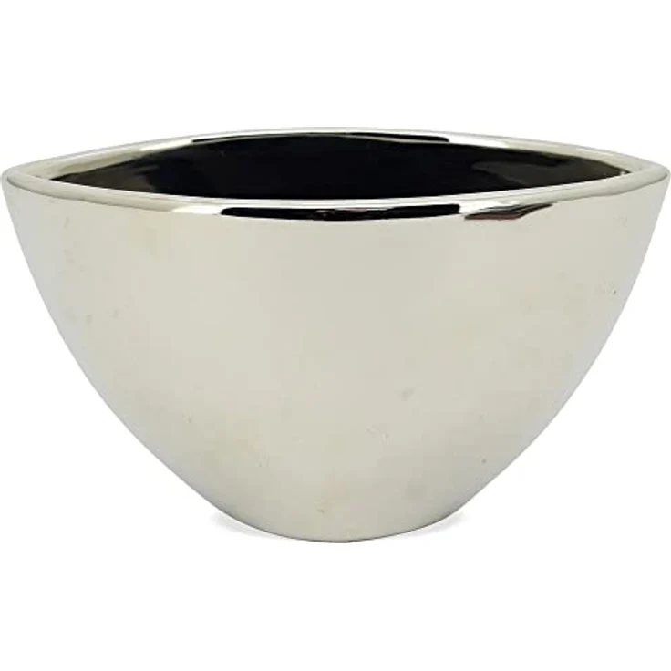 matches21 Topf oval Pflanzgefäß Pflanzschale Pflanztopf Übertopf Blumentopf Keramik silber 1 Stk 21x10x11,5 cm