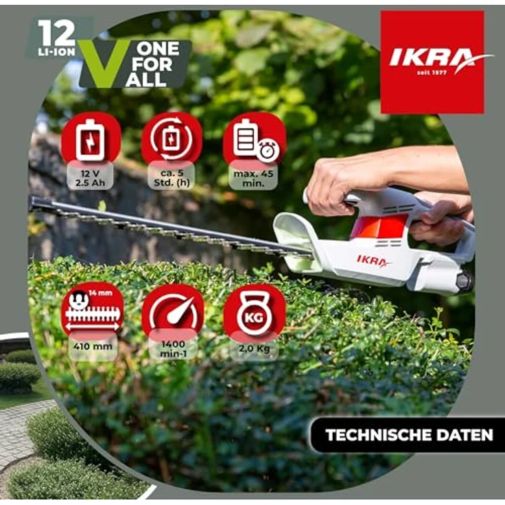 IKRA Akku Heckenschere IAHS 1240, kabellose 2 kg mit 41 cm Schnittlänge und Akku inkl. Ladegerät – Bild 5