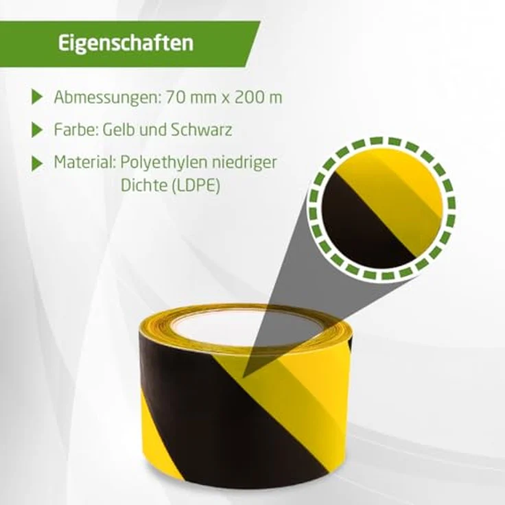 Amig Absperrband Gelb-Schwarz, 200 m x 70 mm, nicht selbstklebend, wasserfest, flexibel zur Gefahrenkennzeichnung und Warnmarkierung – Bild 3