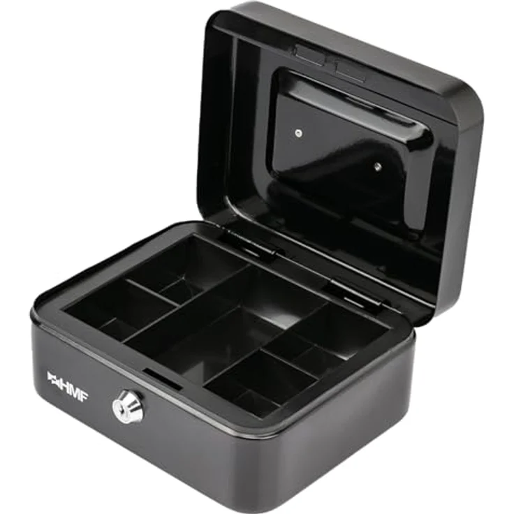 HMF Geldkassette abschließbar, Kasse mit 5 Münzfächern und herausnehmbaren Einsätzen, 20 x 16 x 9 cm, Schwarz – Bild 1
