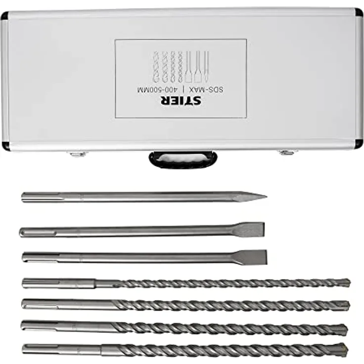 STIER SDS-Max Bohrer- & Meißelsatz 7-tlg. 400mm / 500mm, leistungsstarke Bohrer aus Hartmetall