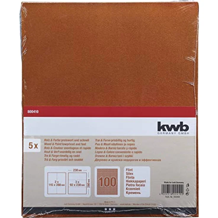 kwb 800410 Schleif-Papier Schleif-Bogen Flint für Holz, Farbe und Spachtel, 230 x 280 mm, verschweißt 5 Stk. Korn K-100 - Preisvergleich – Bild 2