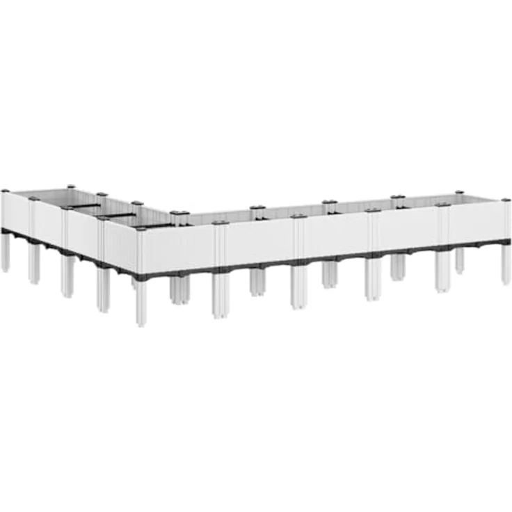 vidaXL Pflanzkasten, Blumenkübel mit Beinen Rattan-Optik, Pflanzkübel für Garten Terrasse, Blumenkasten Hochbeet Gemüsebeet, Weiß 200x160x42cm PP – Bild 5