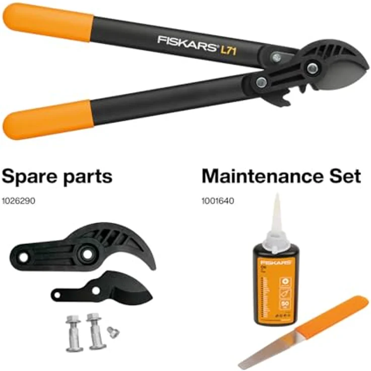 Fiskars PowerGear Amboss-Getriebeastschere für trockene Zweige und Äste, Antihaftbeschichtet, Gehärteter Präzisionsstahl, Länge 45 cm, Schwarz-Orange, L71, 1001556 – Bild 3