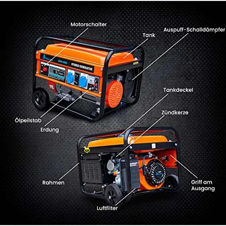 Extralink EGH-3000 Stromgenerator Hybrid Gas LPG CNG Benzin 3kW 1F Generator 3000W Tankvolumen 15L Easy-Start 2x AC 230V Camping, Schwarz – Bild 9
