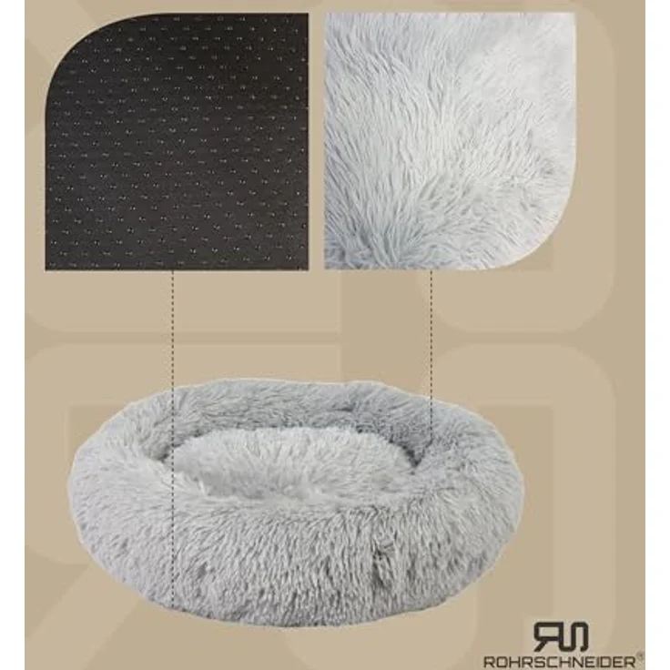 Rohrschneider Hundebett Donut, flauschiges Kissen für kleine und mittelgroße Hunde, rundes Sofa, waschbar, Gr. M Ø ca. 70 cm, inklusive Hundekotbeutel Set – Bild 2