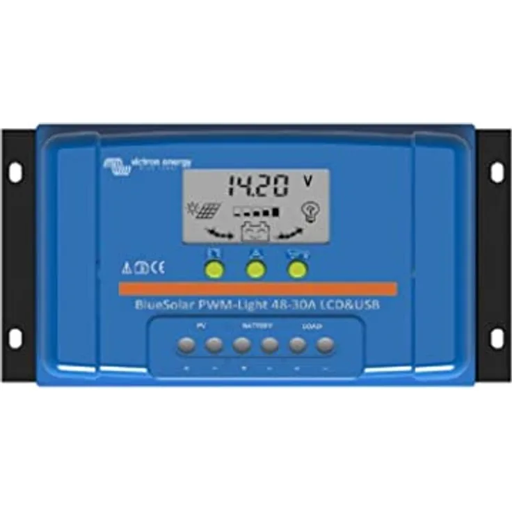 Victron Energy BlueSolar PWM-LCD&USB 48-Volt 20A Laderegler mit LCD-Anzeige und USB-Ausgängen, blau