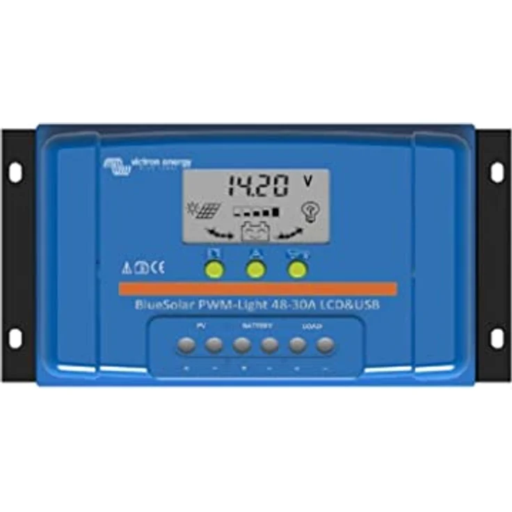 Victron Energy BlueSolar PWM-LCD&USB 48-Volt 20A Laderegler mit LCD-Anzeige und USB-Ausgängen, blau – Bild 1