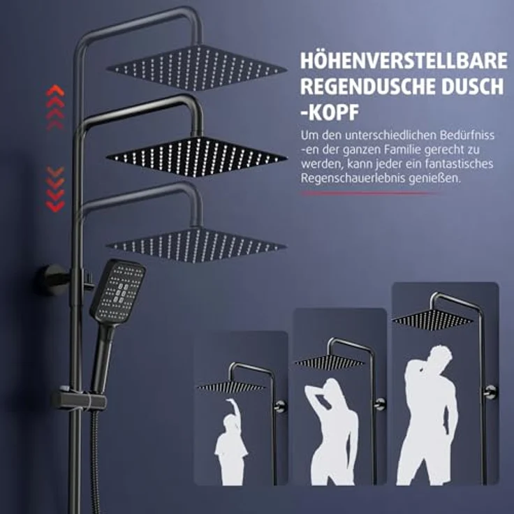 Rainsworth Duschsystem 3 Funktionen, Höhe 126 cm, Set mit Kopfbrause 20x20 cm, Chrom – Bild 6