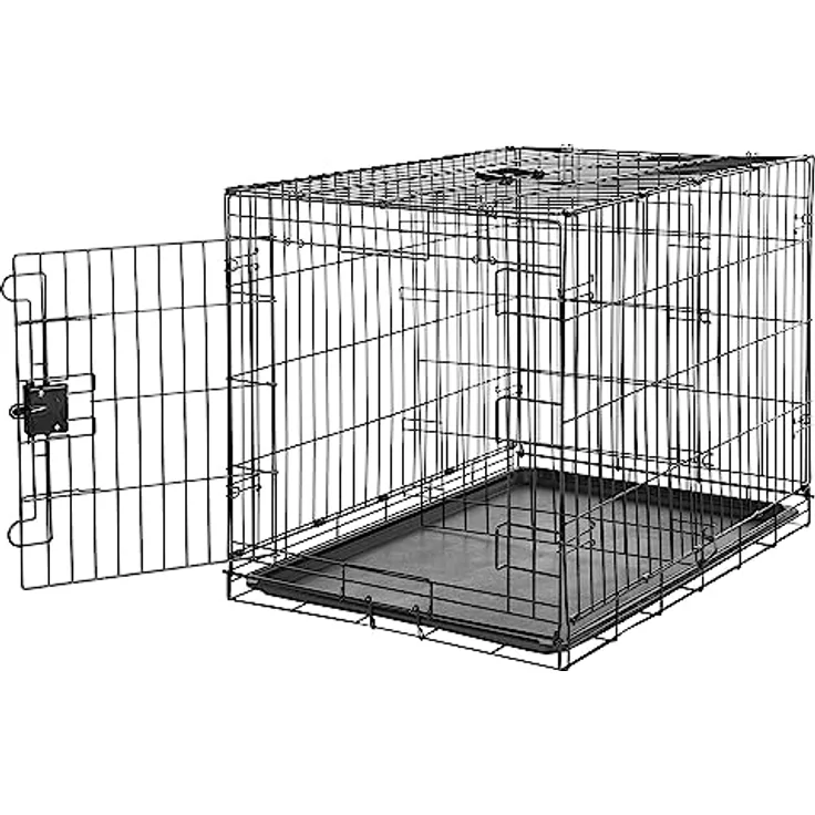 Amazon Basics Zusammenklappbarer Hundekäfig aus Metalldraht mit Bodenschale, Einzeltür, 91,4 cm, schwarz