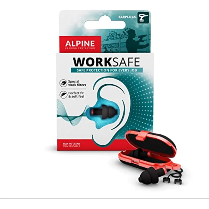 Alpine WorkSafe Gehörschutz Ohrstöpsel für die Arbeit - Lärmschutz für Heimwerker und professionelle Handwerker - Mit Handschuhen abnehmbar - hypoallergene und Wiederverwendbare Arbeits-Ohrstöpsel – Bild 2