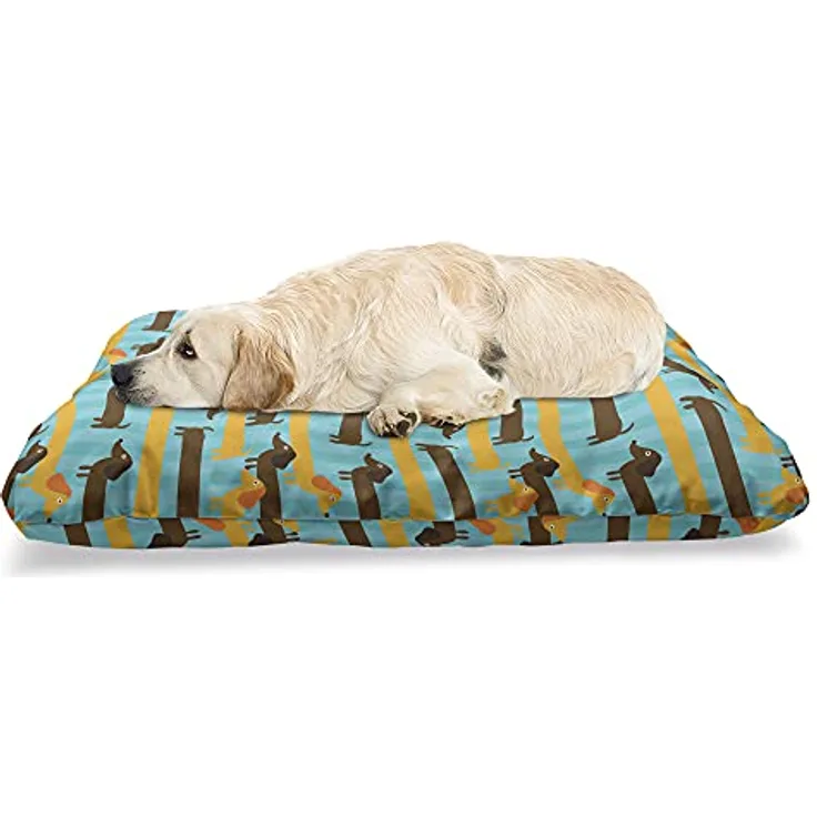 ABAKUHAUS Hunde Haustierbett, Blauer Hintergrund Dackel Hunde, beissfestes Kissen für Hunde und Katzen mit abnehmbaren Bezug, 60 cm x 100 cm, Pale Blue Brown