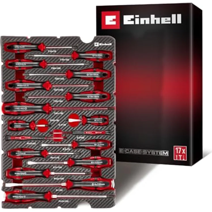 Einhell Pad Schraubendreher Set 17-tlg., Schlagkappe, chromvanadium, E-Case-System, kompakte Bauform, Innenstern-Profil – Bild 1