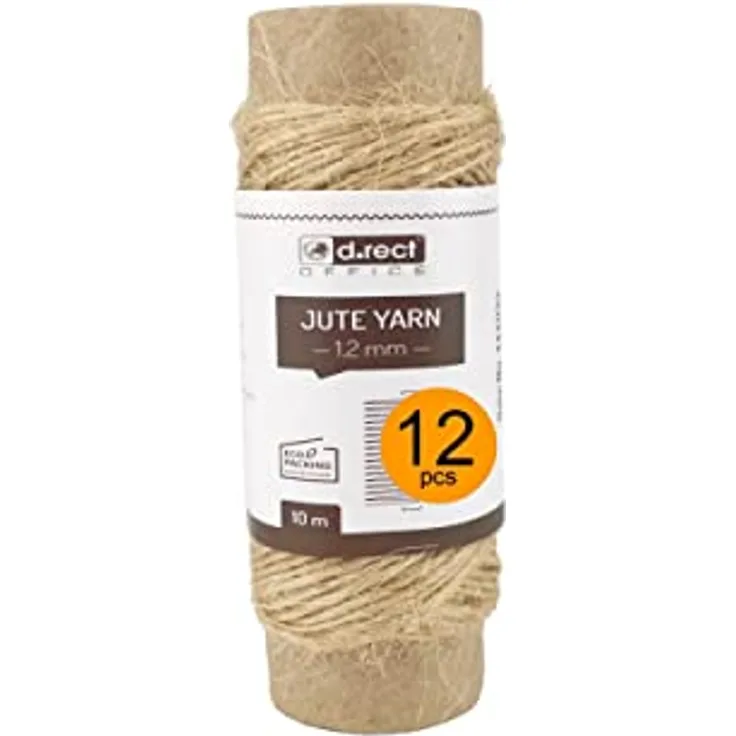 D.RECT Jute-Schnur 10m, 12 Stück | Naturbraune Kordel, 1.2mm Dicke | Ideal für Verpackungen, DIY Kunst-Handwerk, Floristik und Dekoration
