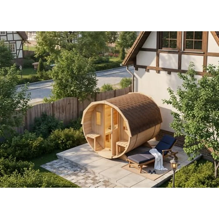 FinnTherm Fass-Sauna Sam, ohne Ofen & Zubehör, Saunaofen:ohne Ofen|Ausführung:Natur unbehandelt|Bauweise:Bausatz – Bild 3