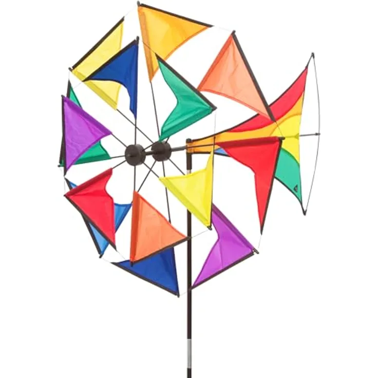 HQ Design Windspiration Windmühle, UV-beständig und wetterfestes Windspiel für Garten, Terrasse und Balkon, inkl. Standstab, Illusion Rainbow