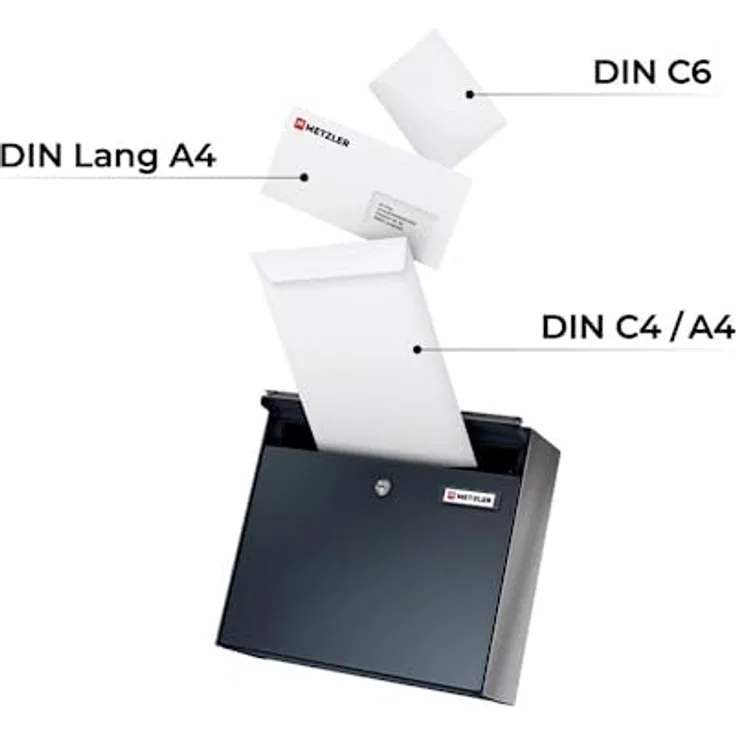 Metzler XXL dreifach Briefkasten aus massivem Stahl in Anthrazit RAL 7016 - mit austauschbarem Namensschild - Wandmontage - 780 x 687 x 116 mm - Horizontal Bk212 – Bild 5