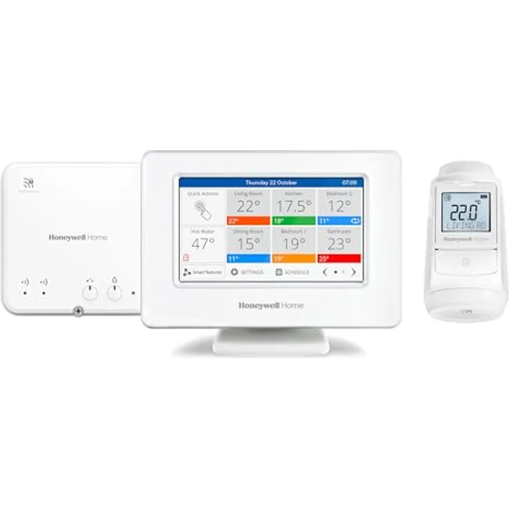 Honeywell Home Evohome House Plus, Smart Wi-Fi Zentrales Bediengerät mit Touchscreen-Farbdisplay und Heizkörperthermostat, Raum für Raum Steuerung für bis zu 12 Zonen