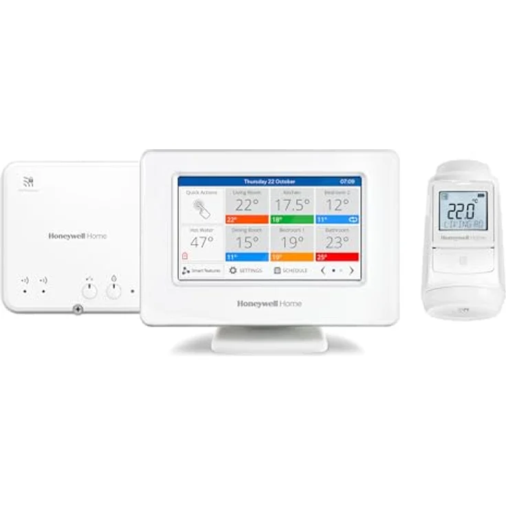 Honeywell Home Evohome House Plus, Smart Wi-Fi Zentrales Bediengerät mit Touchscreen-Farbdisplay und Heizkörperthermostat, Raum für Raum Steuerung für bis zu 12 Zonen