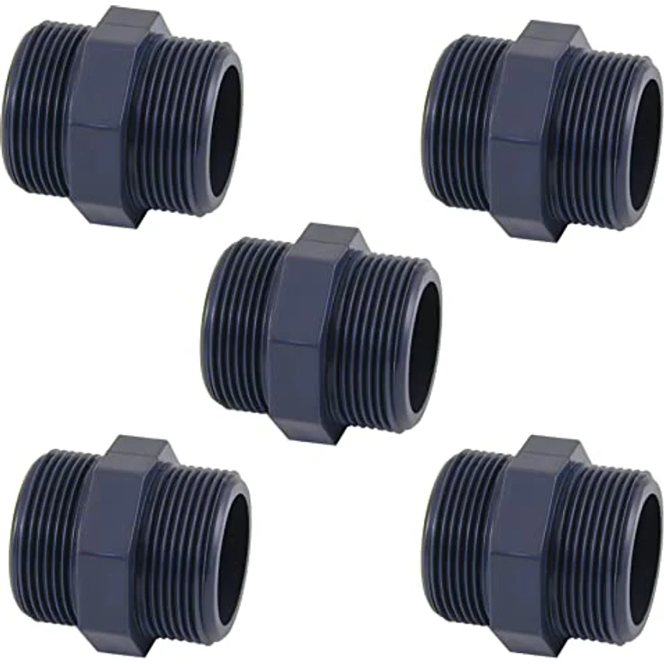 POWERHAUS24 5er PVC Doppelnippel 1 1/2 Zoll AG, grau, PN10 ohne Weichmacherzusatz – Bild 1