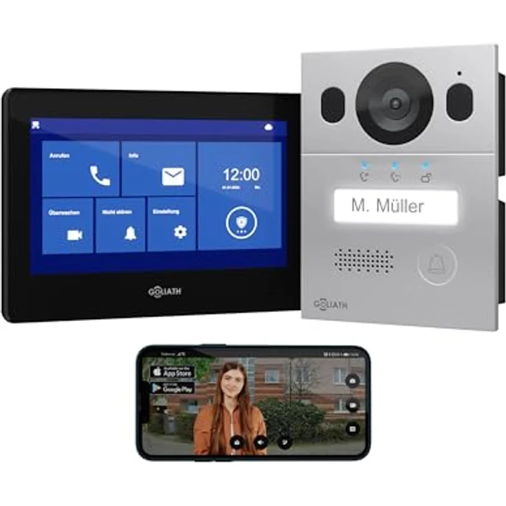 Goliath Intercom Video-Türsprechanlage Basic Line, 2-Draht System, Full HD, Schwarz/Silber, erweiterbar, mit App-Anbindung und 7" Touchscreen – Bild 1