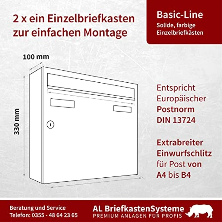 AL Briefkastensysteme Basic 2er Briefkasten DB 703 Eisenglimmer Grau - Wetterfeste Briefkastenanlage mit 2 Namensschildern und Posthaltebügel – Bild 3