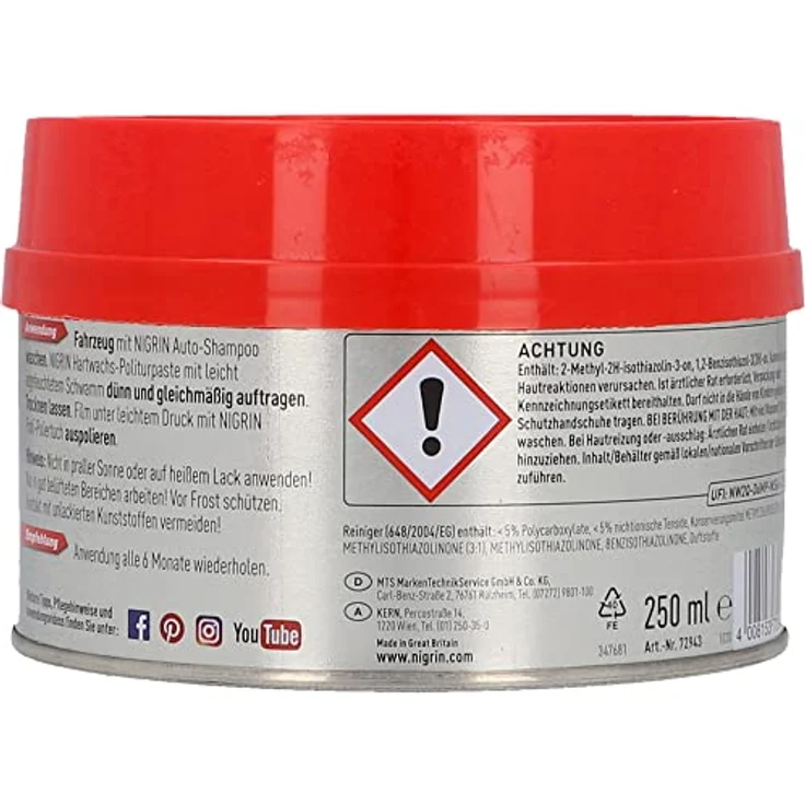 NIGRIN 72943 Hartwachs- Politurpaste 250 ml – Bild 6