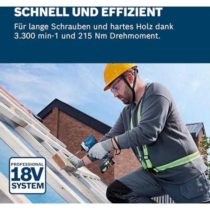 Bosch Professional GDR 18V-215, Akku-Schlagschrauber mit 215 Nm Drehmoment, 2 Drehzahlstufen und kompaktem Design, inklusive 2x 2.0Ah Akku und Werkzeugkoffer – Bild 2